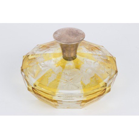 Bombonera Cristal Amarillo con Mango de Plata